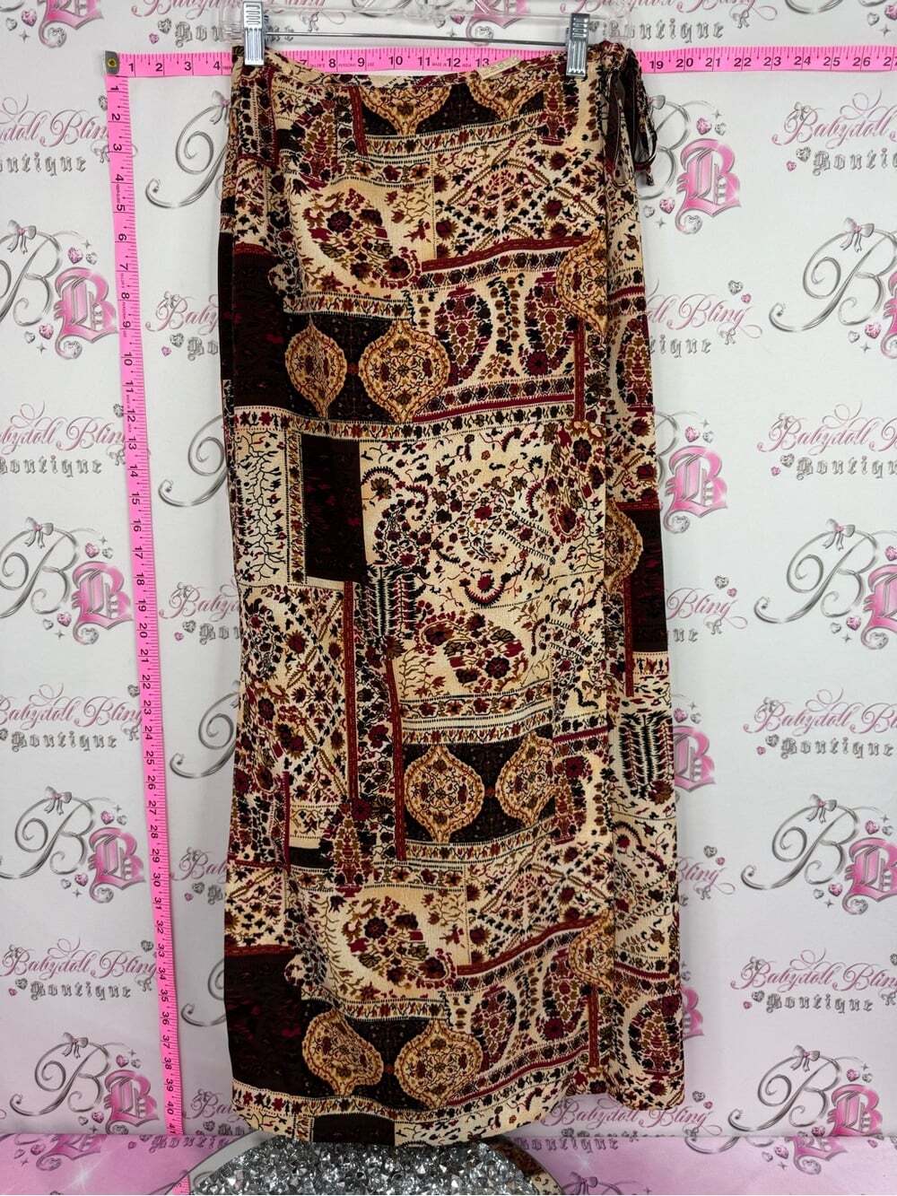 Reitmans patchwork vintage skirt y2k Cream and Brown Patterned Maxi Skirt